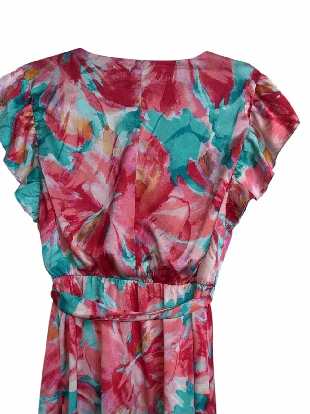 Nicole Miller Colorful Abstract floral pattern faux wrap Dress Size Medium